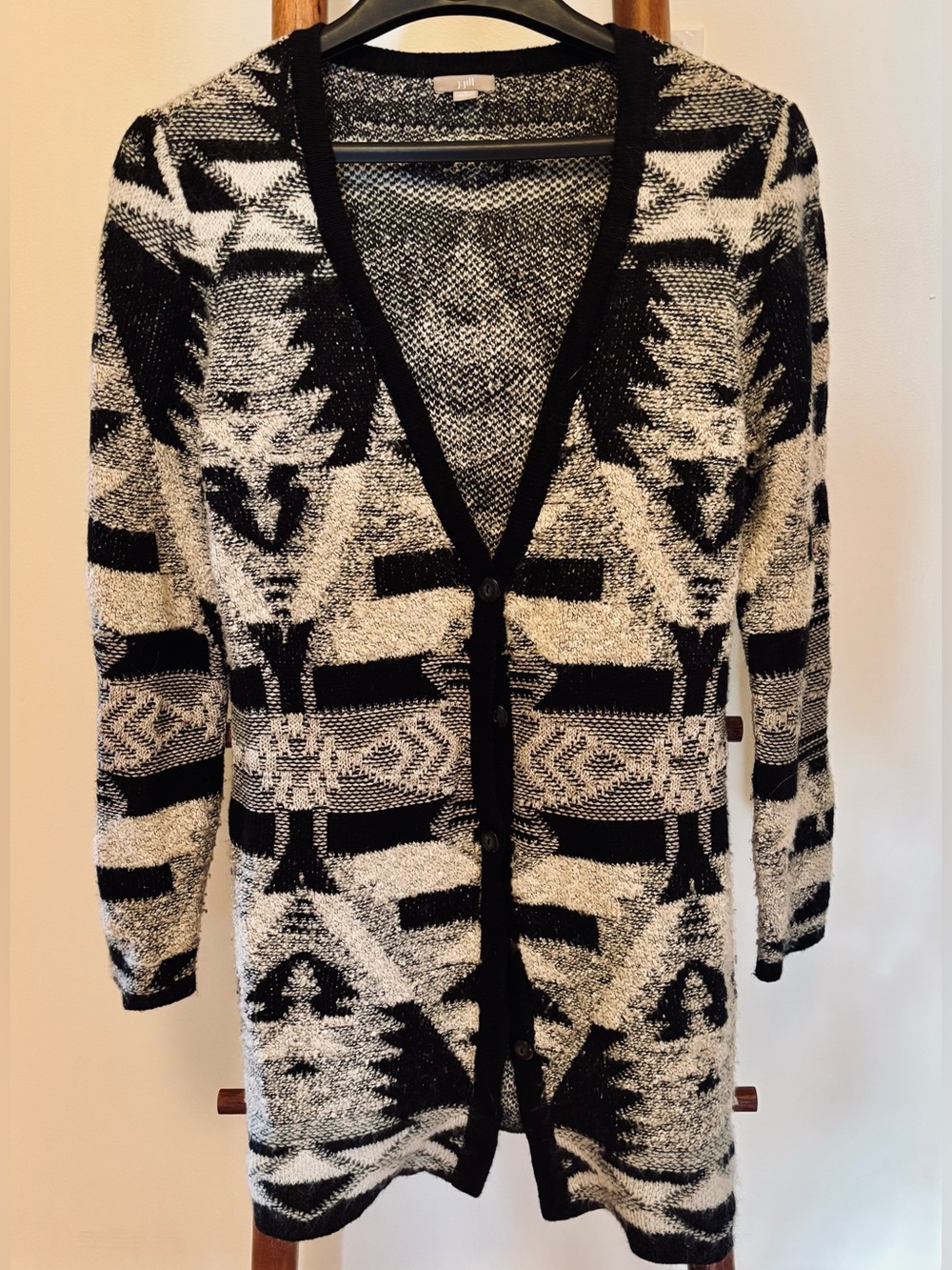 J.Jill long textured cozy cardigan sweater, cotton blend tribal western boho EUC